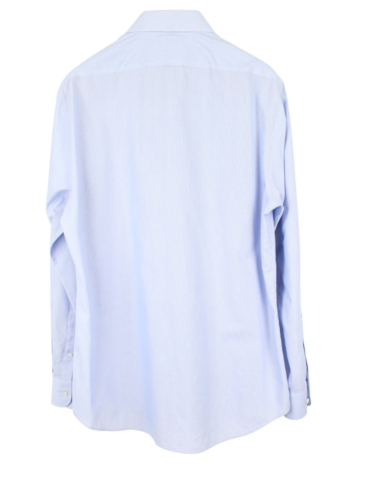 SUITSUPPLY Men's Formal Shirt 44/17.5 Blue Striped Pure Cotton Extra Slim Long