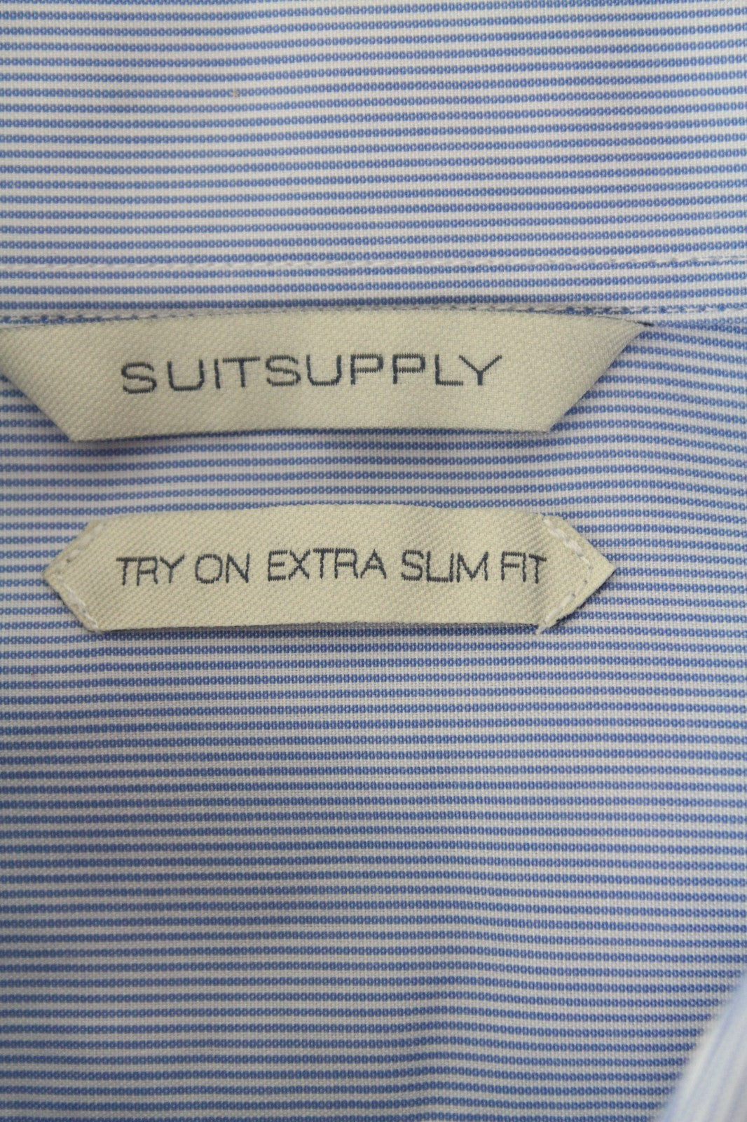 SUITSUPPLY Men's Formal Shirt 44/17.5 Blue Striped Pure Cotton Extra Slim Long