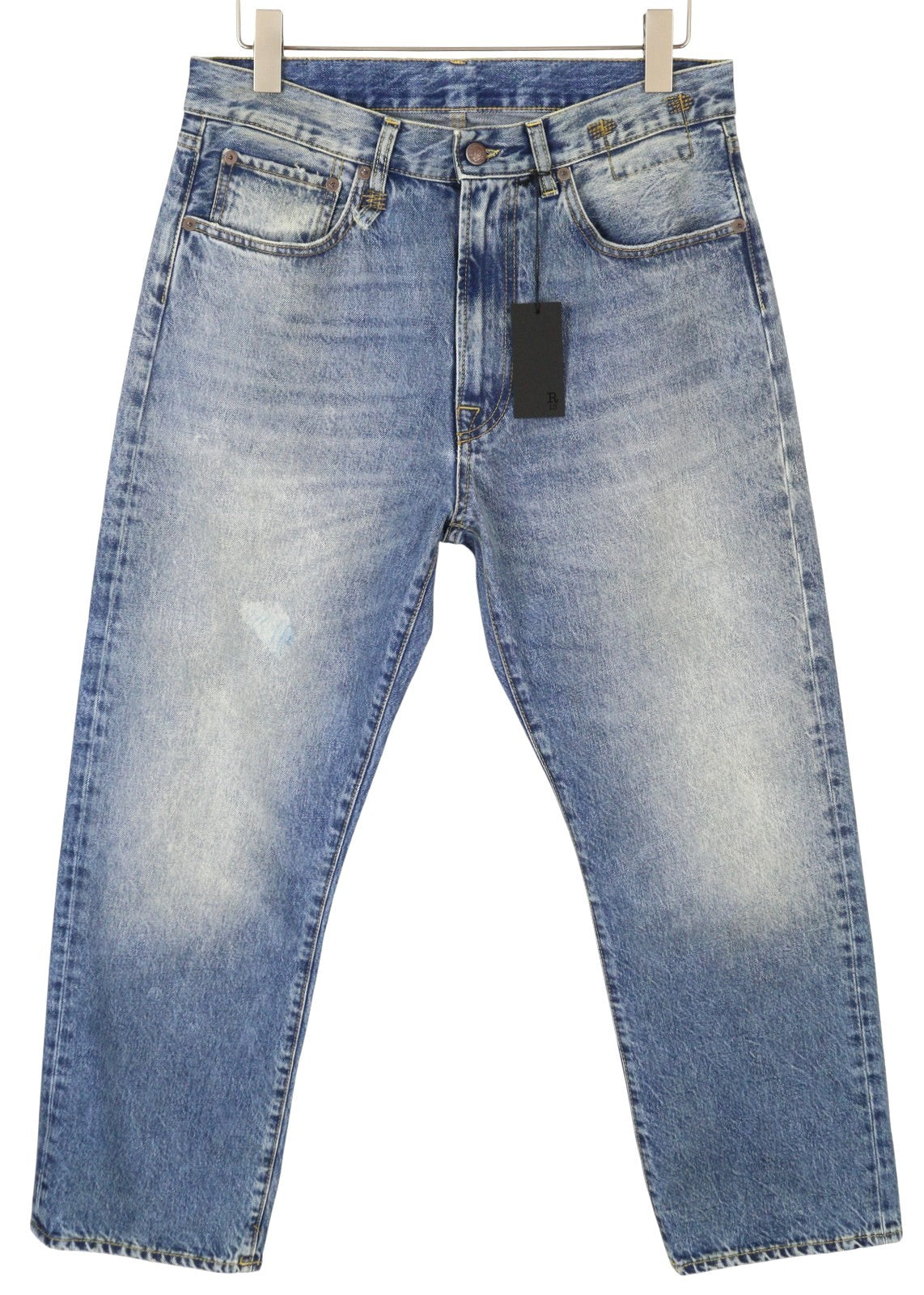R13 Cuffed X-BF Women Jeans 32 Jasper Straight Whiskers Faded Blue Zip FW25