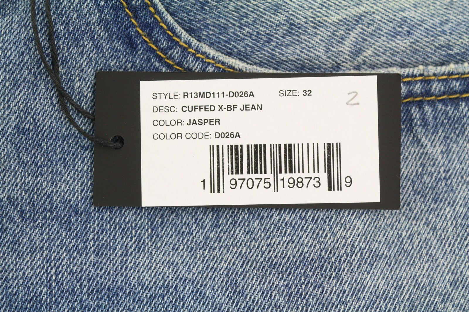 R13 Cuffed X-BF Women Jeans 32 Jasper Straight Whiskers Faded Blue Zip FW25