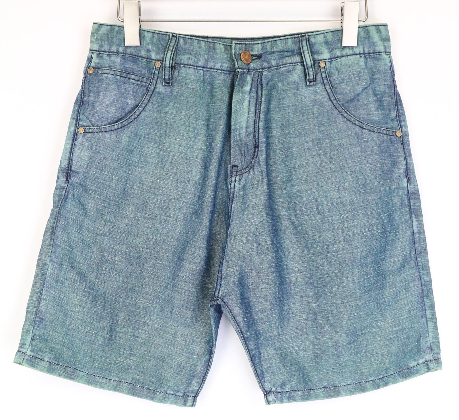 TAKESHY KUROSAWA TK 40 Men's Shorts W34 Blue Green Cotton Blend Bermuda