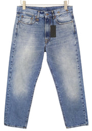 R13 Boyfriend Women Jeans 26 Jasper Whiskers Faded Cropped Zip Fly Blue PF25