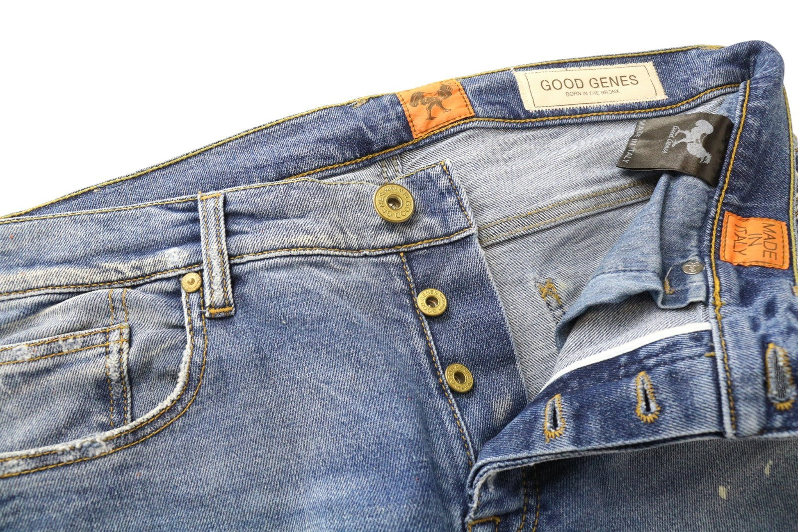 GOOD GENES Men's Slim Jeans W32 L34 Painted Wash Blue Stretch Cotton Pants