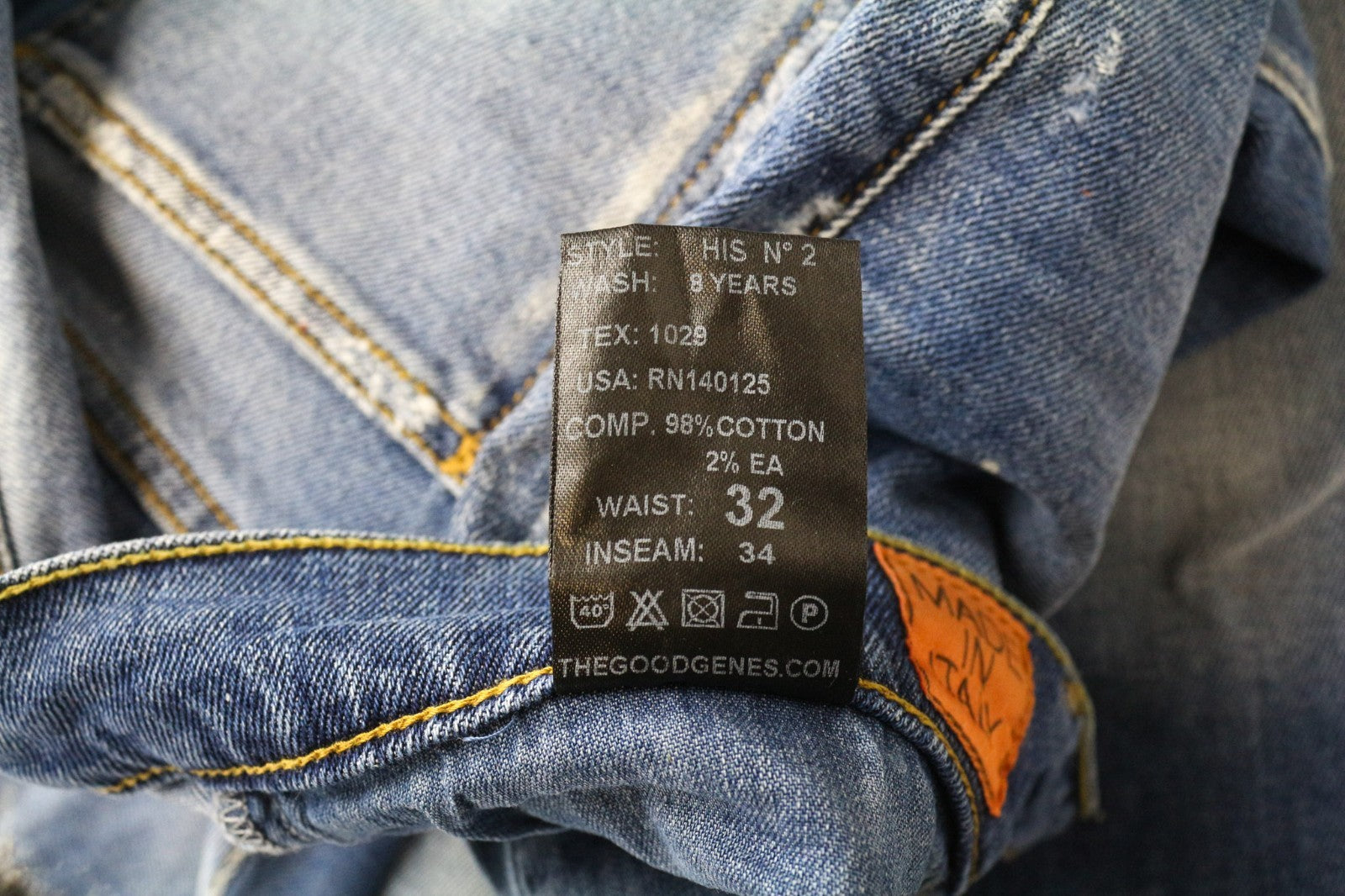 GOOD GENES Men's Slim Jeans W32 L34 Painted Wash Blue Stretch Cotton Pants