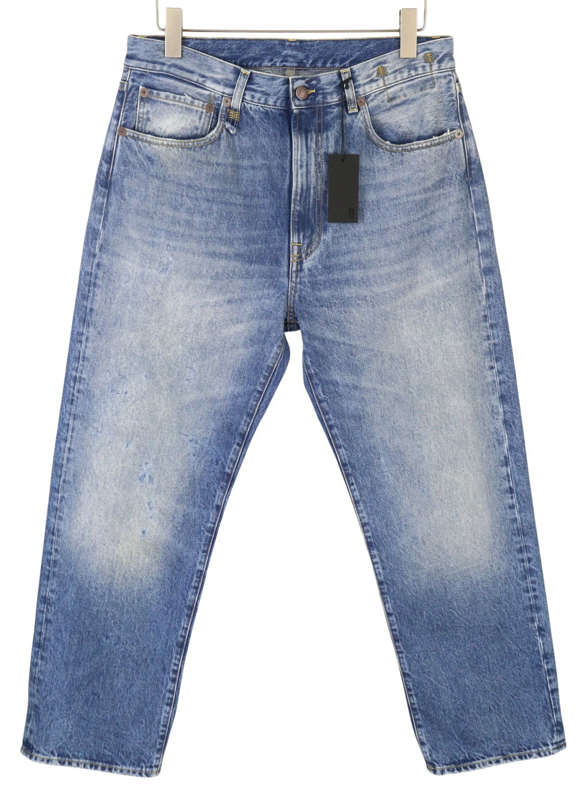 R13 Cuffed X-BF Women Jeans 29 Jasper Straight Whiskers Faded Blue Zip PF25