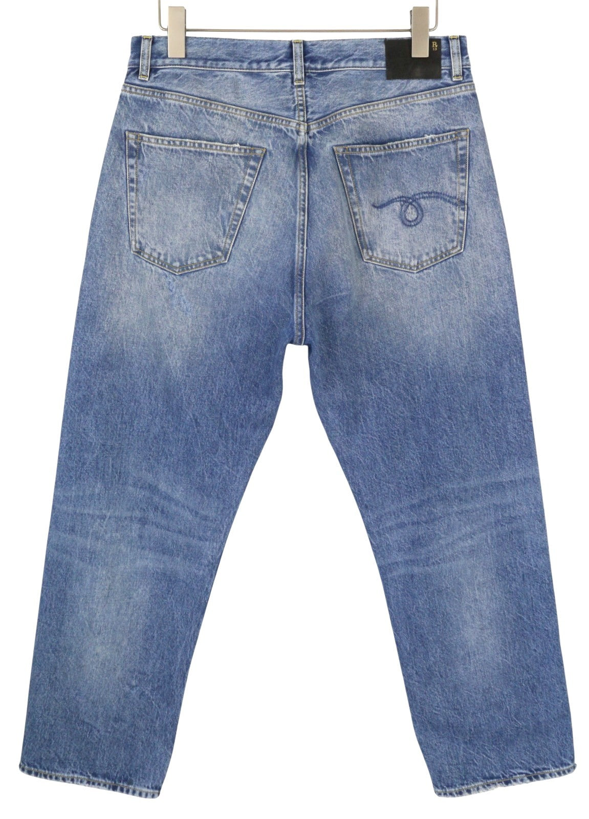 R13 Cuffed X-BF Women Jeans 29 Jasper Straight Whiskers Faded Blue Zip PF25