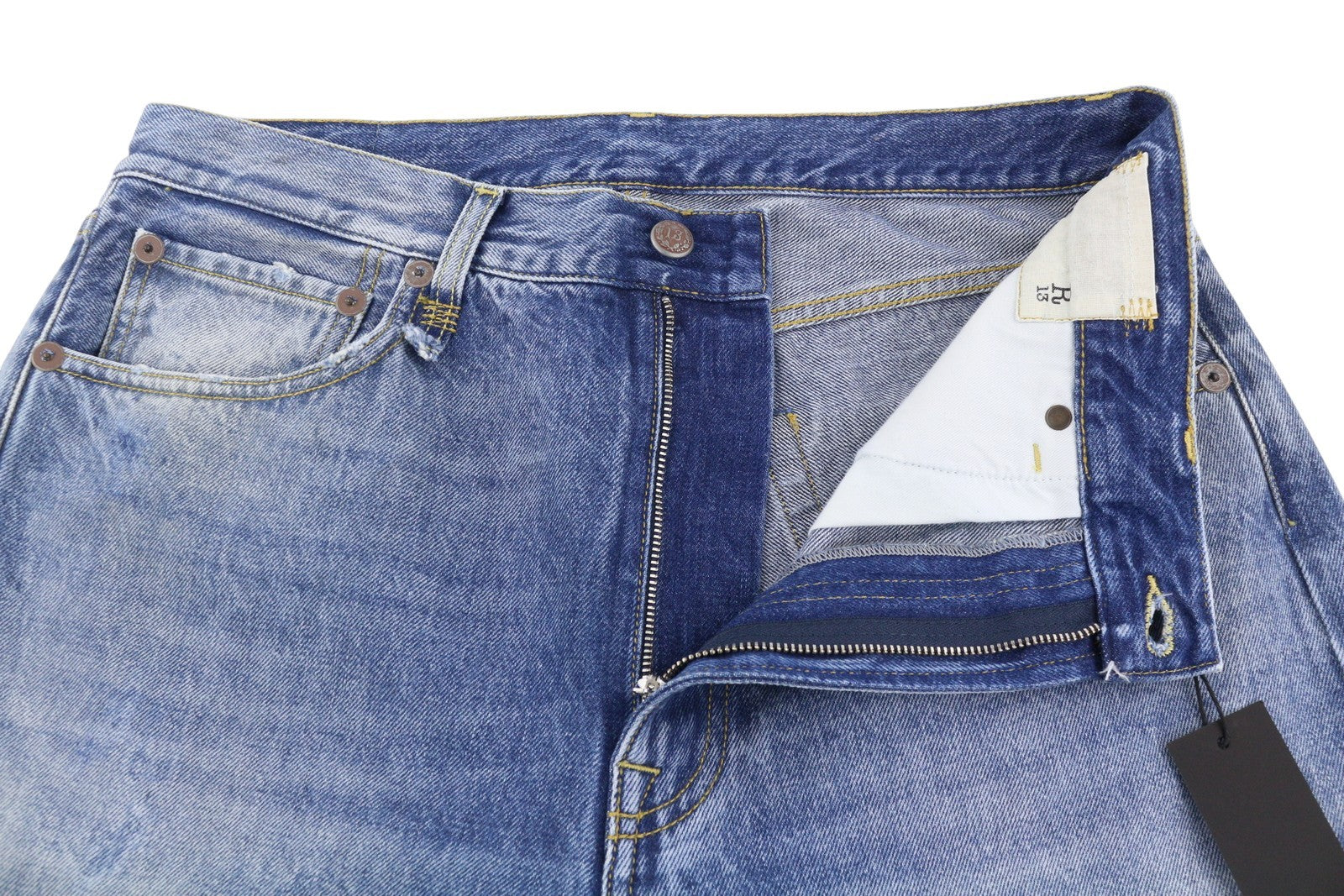 R13 Cuffed X-BF Women Jeans 29 Jasper Straight Whiskers Faded Blue Zip PF25