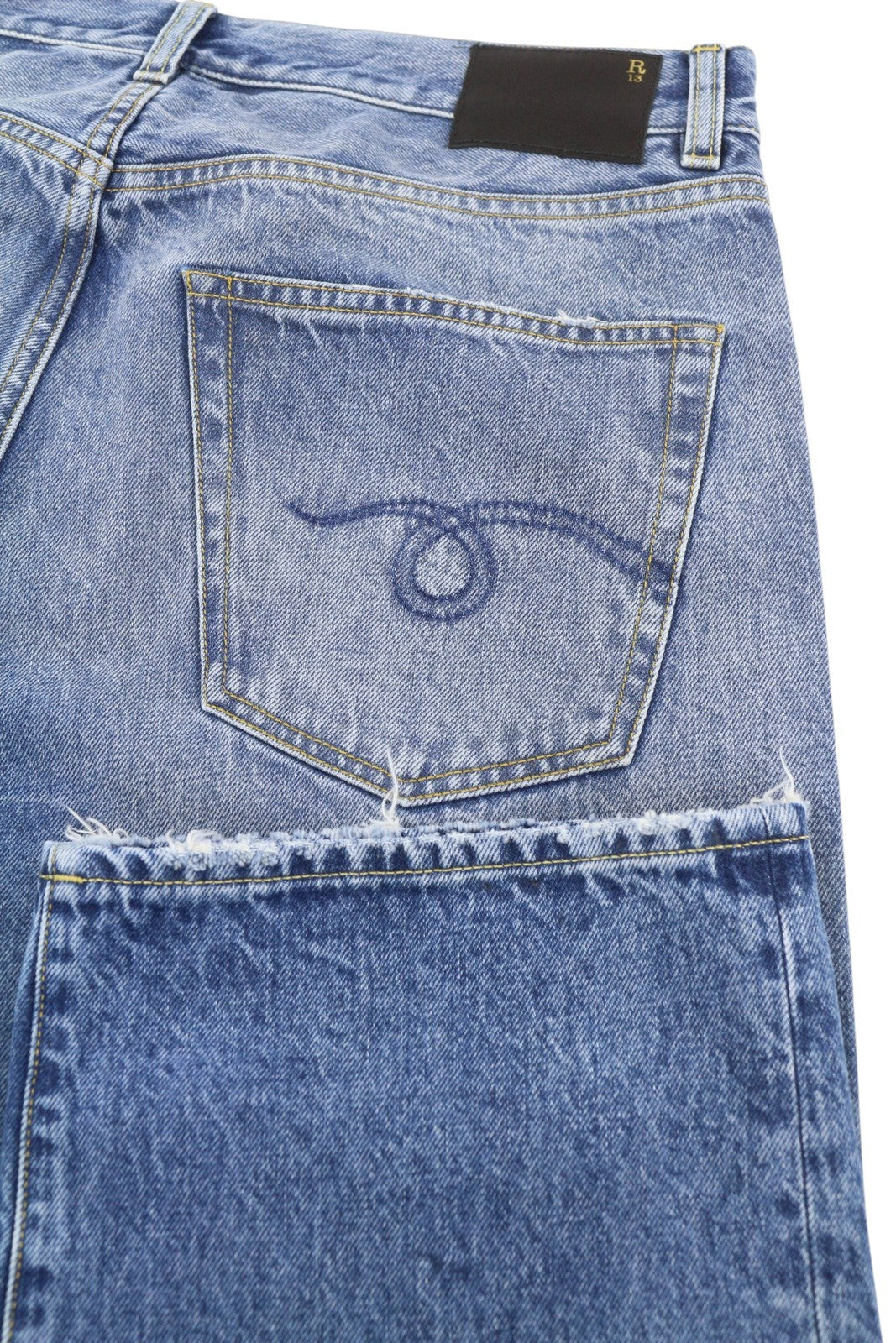 R13 Cuffed X-BF Women Jeans 29 Jasper Straight Whiskers Faded Blue Zip PF25