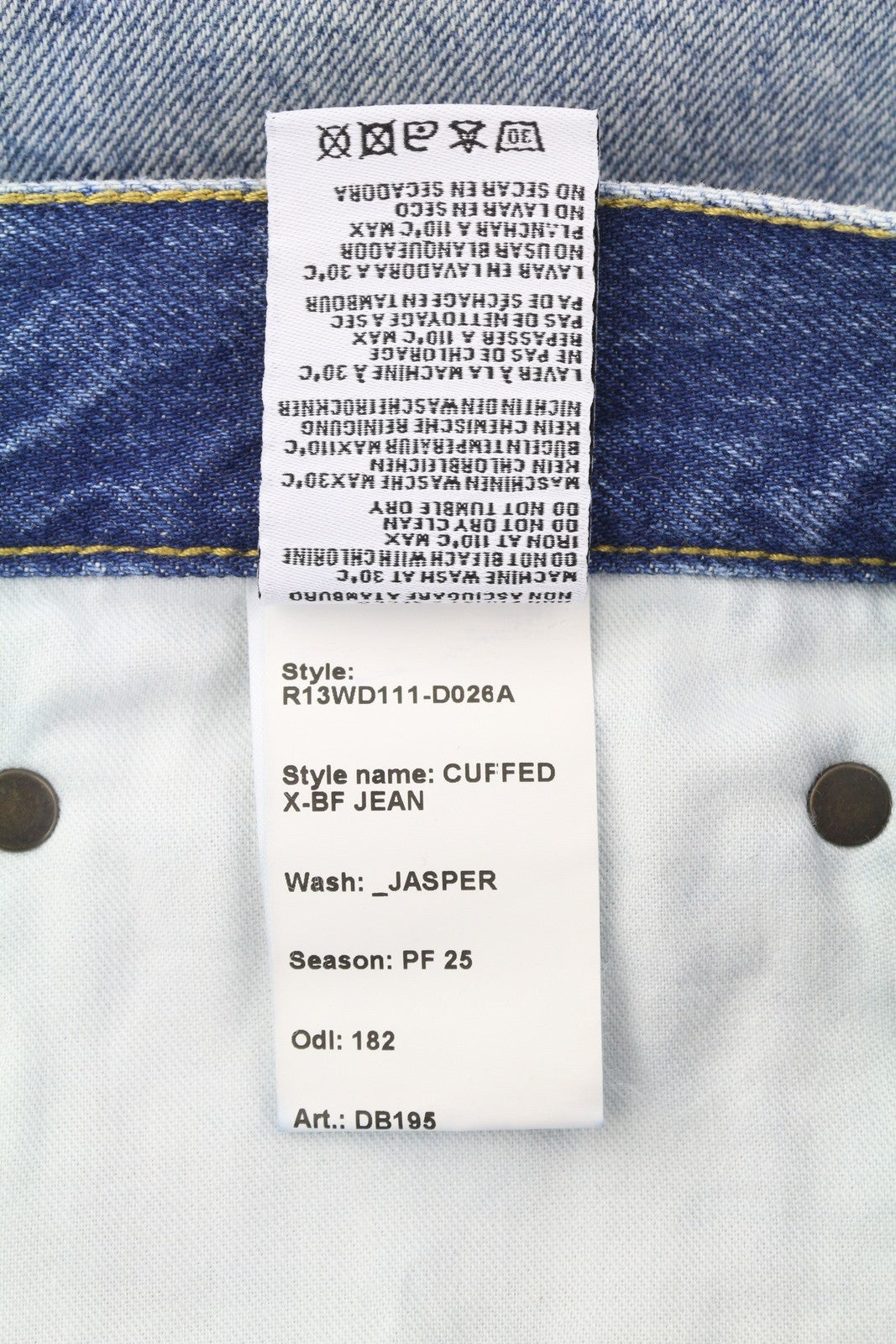 R13 Cuffed X-BF Women Jeans 29 Jasper Straight Whiskers Faded Blue Zip PF25