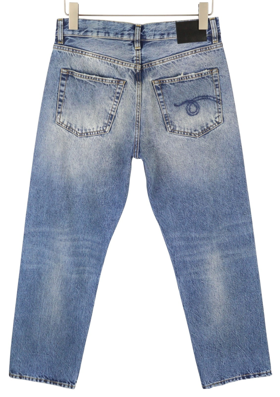 R13 Boyfriend Women Jeans 25 Jasper Straight Fit Whiskers Fade Effect Blue PF25