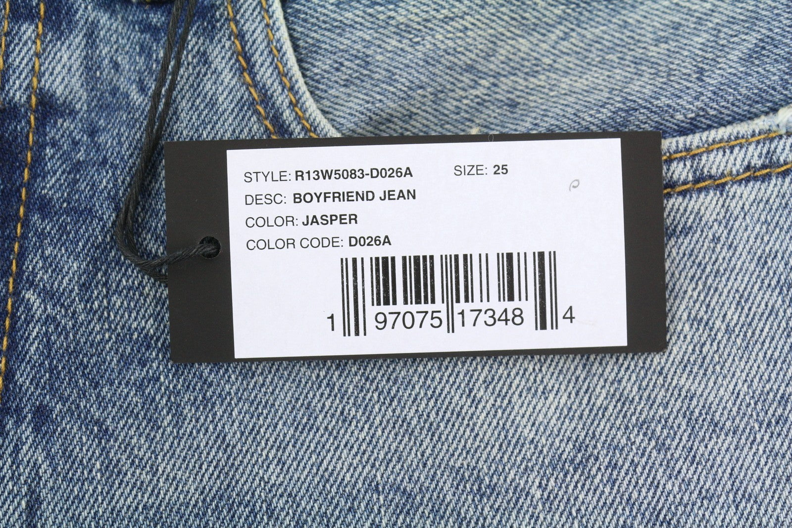 R13 Boyfriend Women Jeans 25 Jasper Straight Fit Whiskers Fade Effect Blue PF25