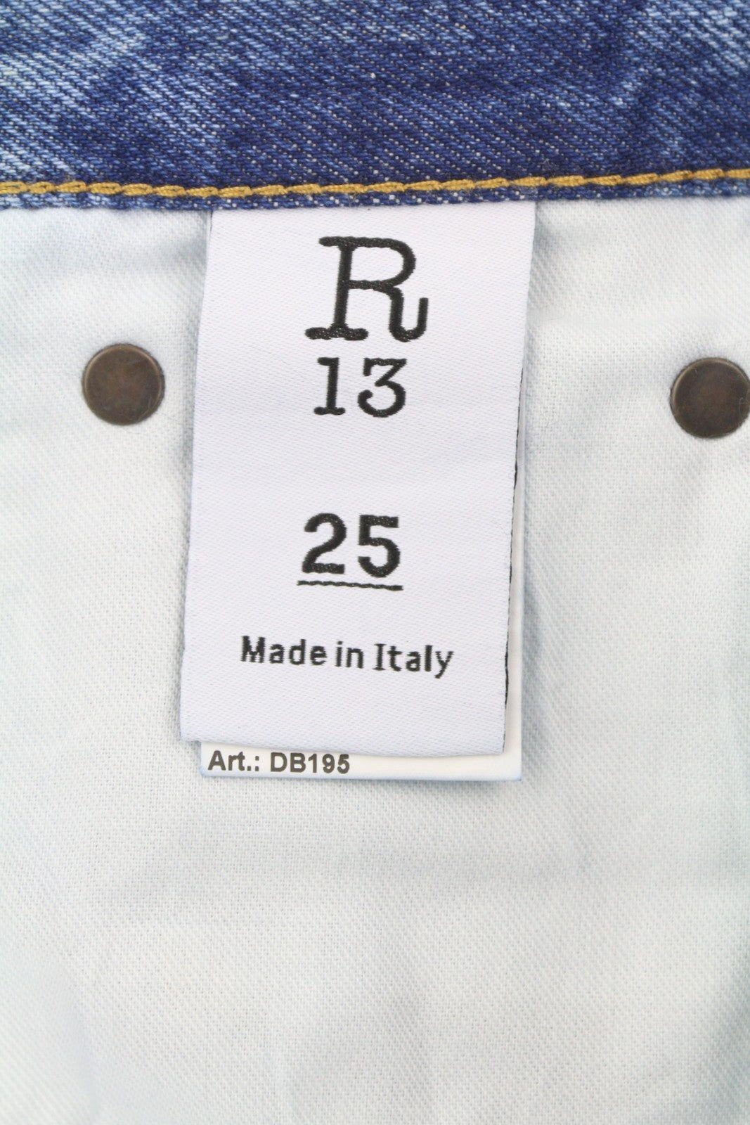 R13 Boyfriend Women Jeans 25 Jasper Straight Fit Whiskers Fade Effect Blue PF25