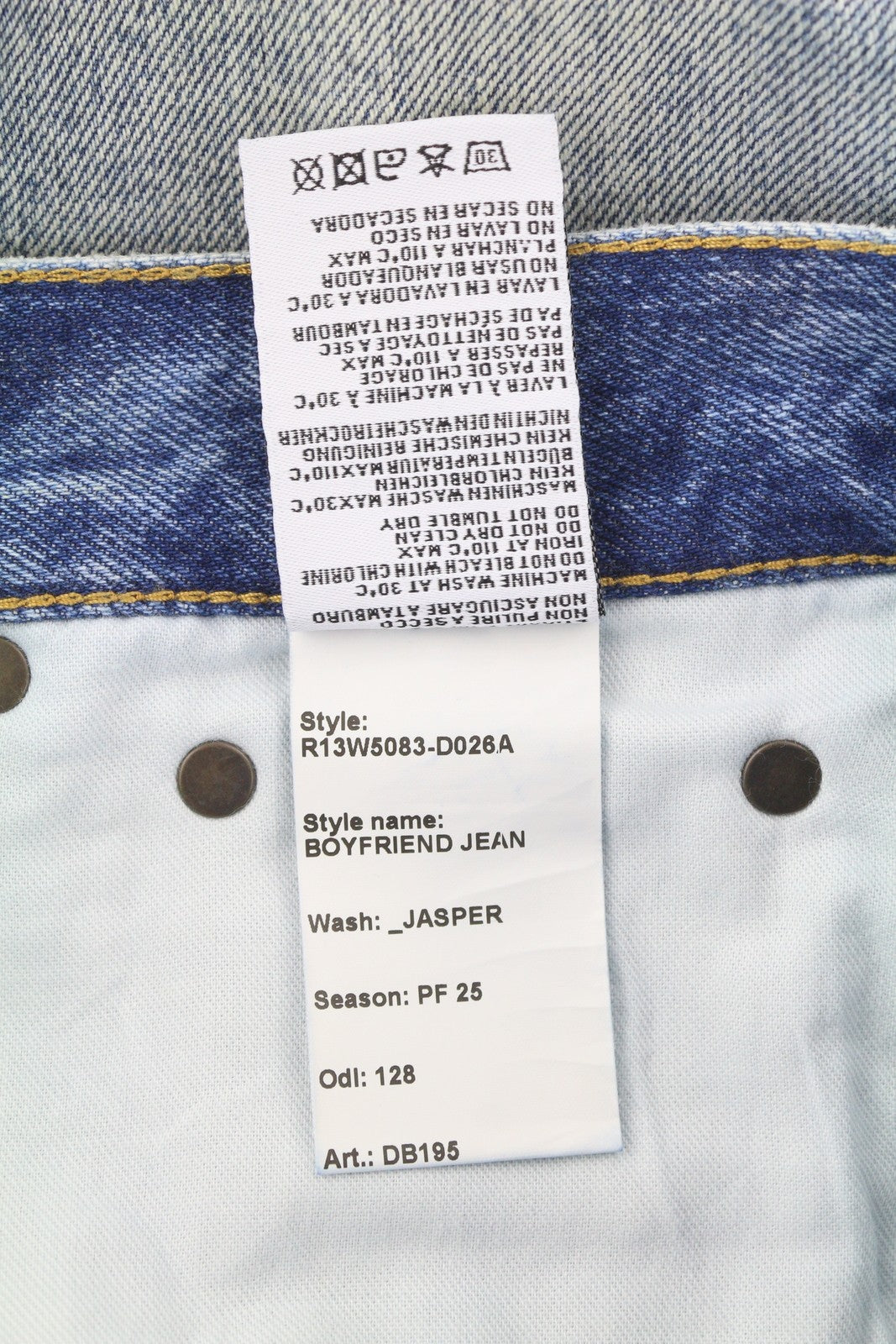 R13 Boyfriend Women Jeans 25 Jasper Straight Fit Whiskers Fade Effect Blue PF25