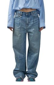 R13 Wayne Articulated Knee Women Jeans 32 Merrin Blue PF25 Pleat Relaxed RRP799