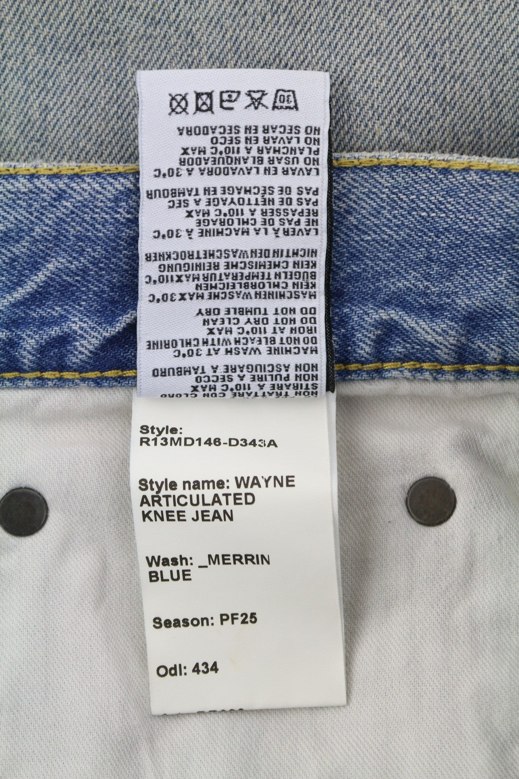 R13 Wayne Articulated Knee Women Jeans 32 Merrin Blue PF25 Pleat Relaxed RRP799