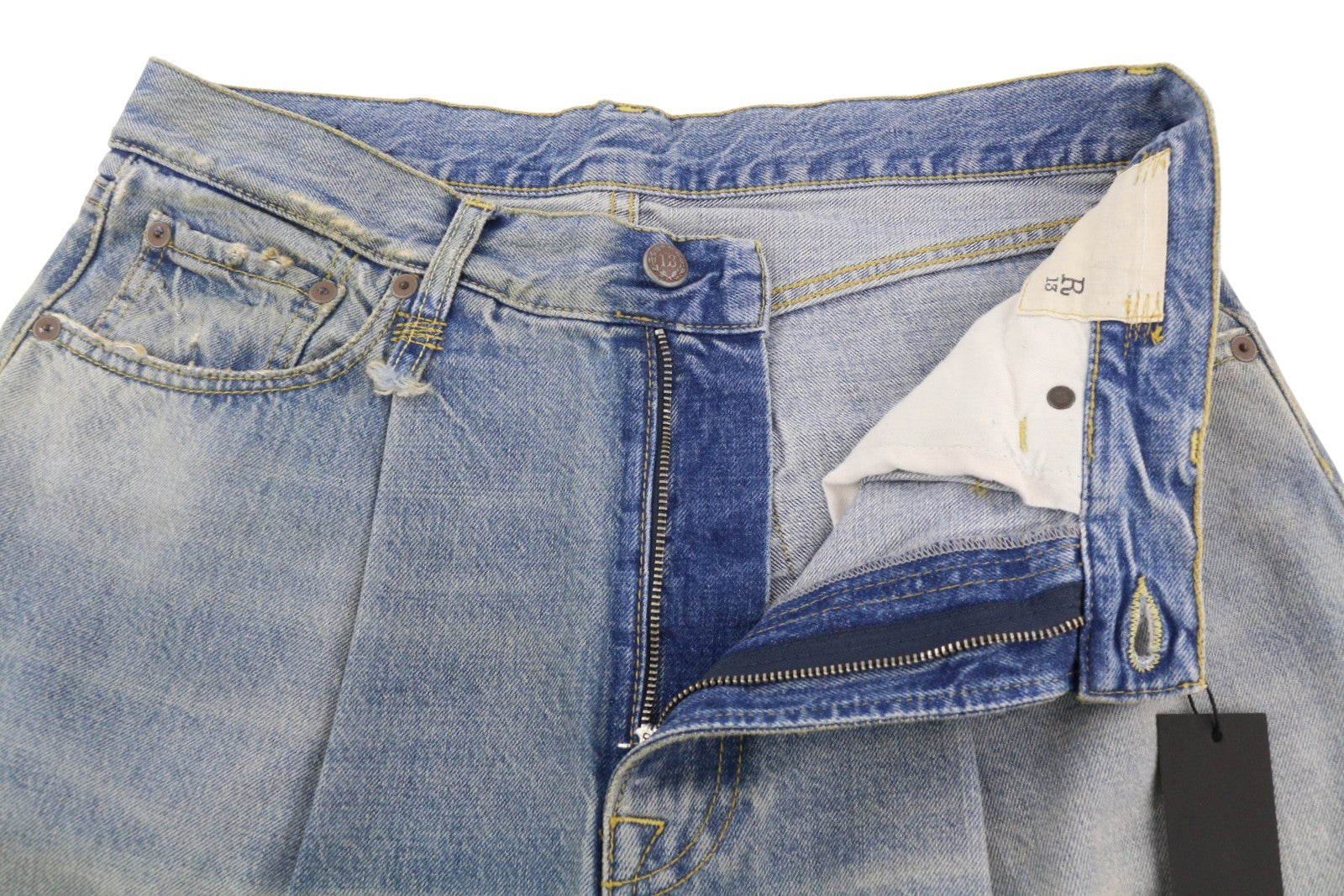 R13 Wayne Articulated Knee Women Jeans 32 Merrin Blue PF25 Pleat Relaxed RRP799