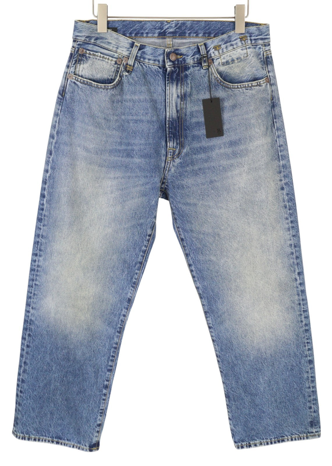 R13 Cuffed X-BF Women Jeans 31 Jasper Straight Leg Whiskers Faded Blue Zip FW25