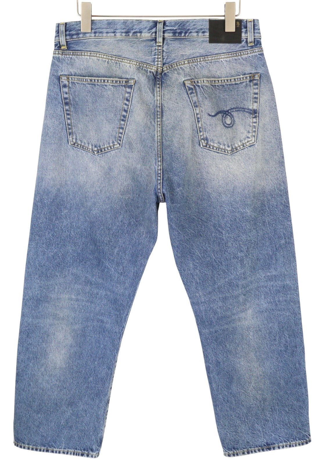 R13 Cuffed X-BF Women Jeans 31 Jasper Straight Leg Whiskers Faded Blue Zip FW25