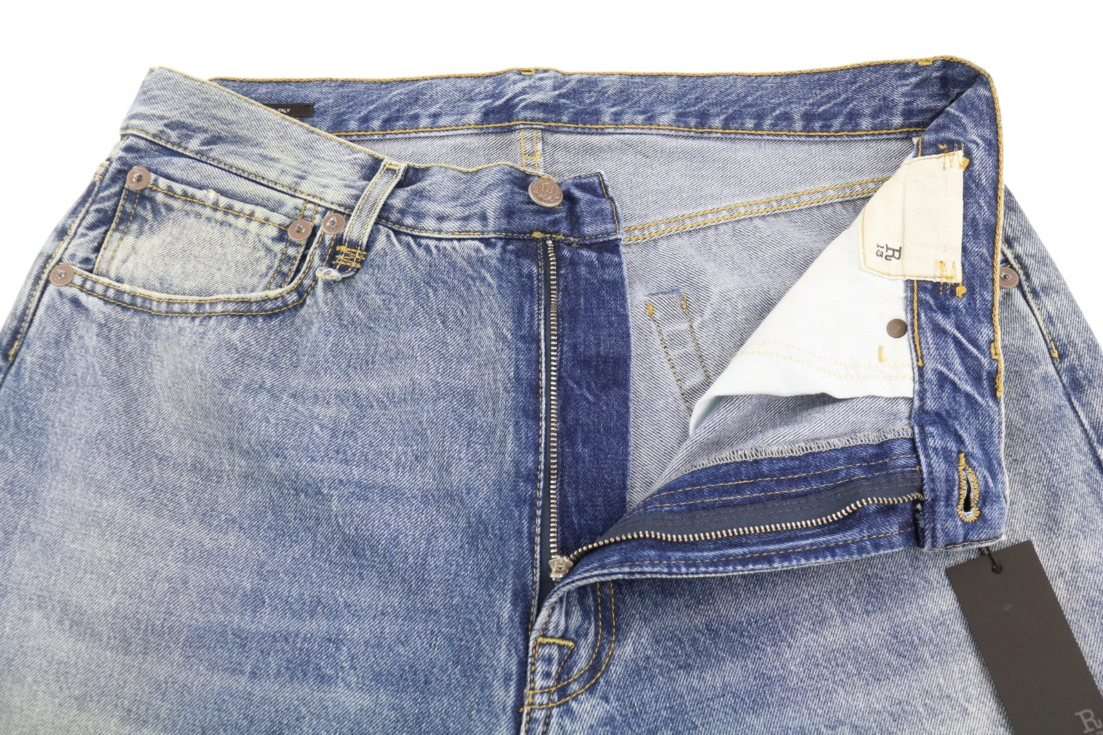 R13 Cuffed X-BF Women Jeans 31 Jasper Straight Leg Whiskers Faded Blue Zip FW25