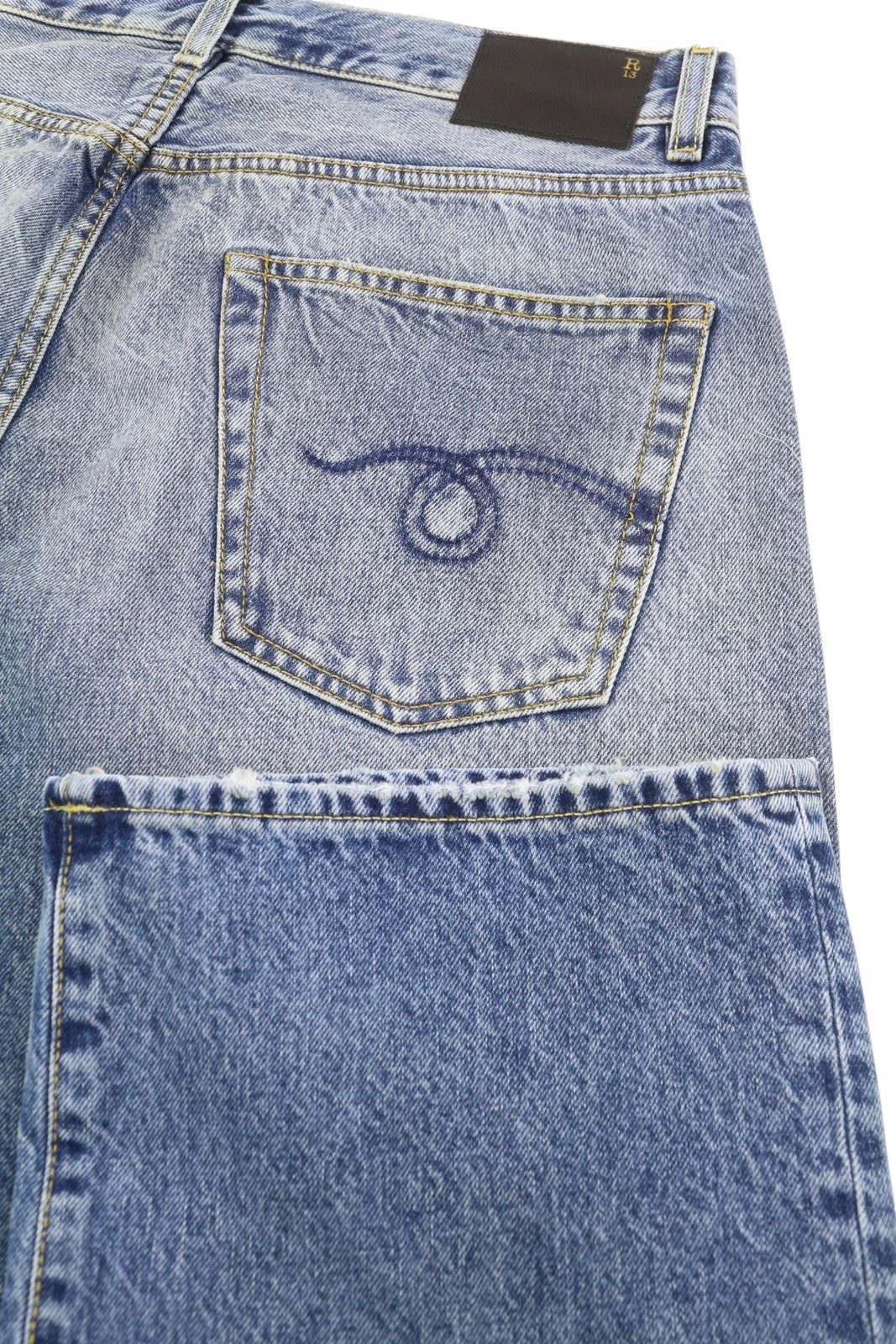 R13 Cuffed X-BF Women Jeans 31 Jasper Straight Leg Whiskers Faded Blue Zip FW25