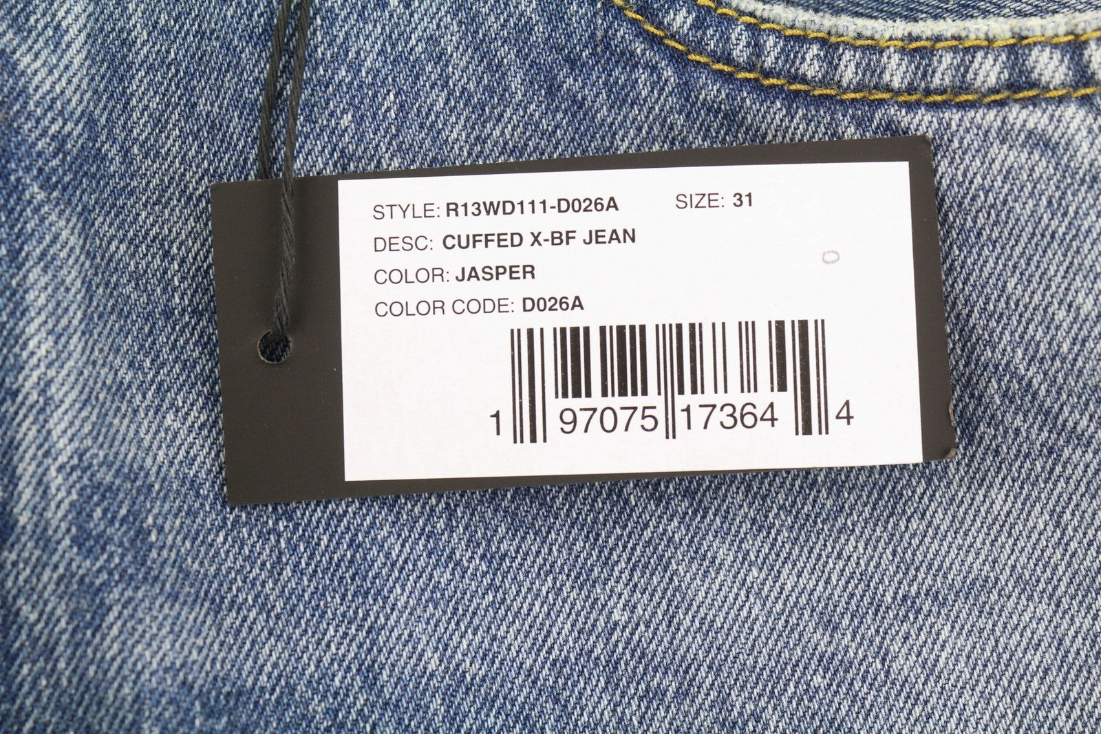 R13 Cuffed X-BF Women Jeans 31 Jasper Straight Leg Whiskers Faded Blue Zip FW25