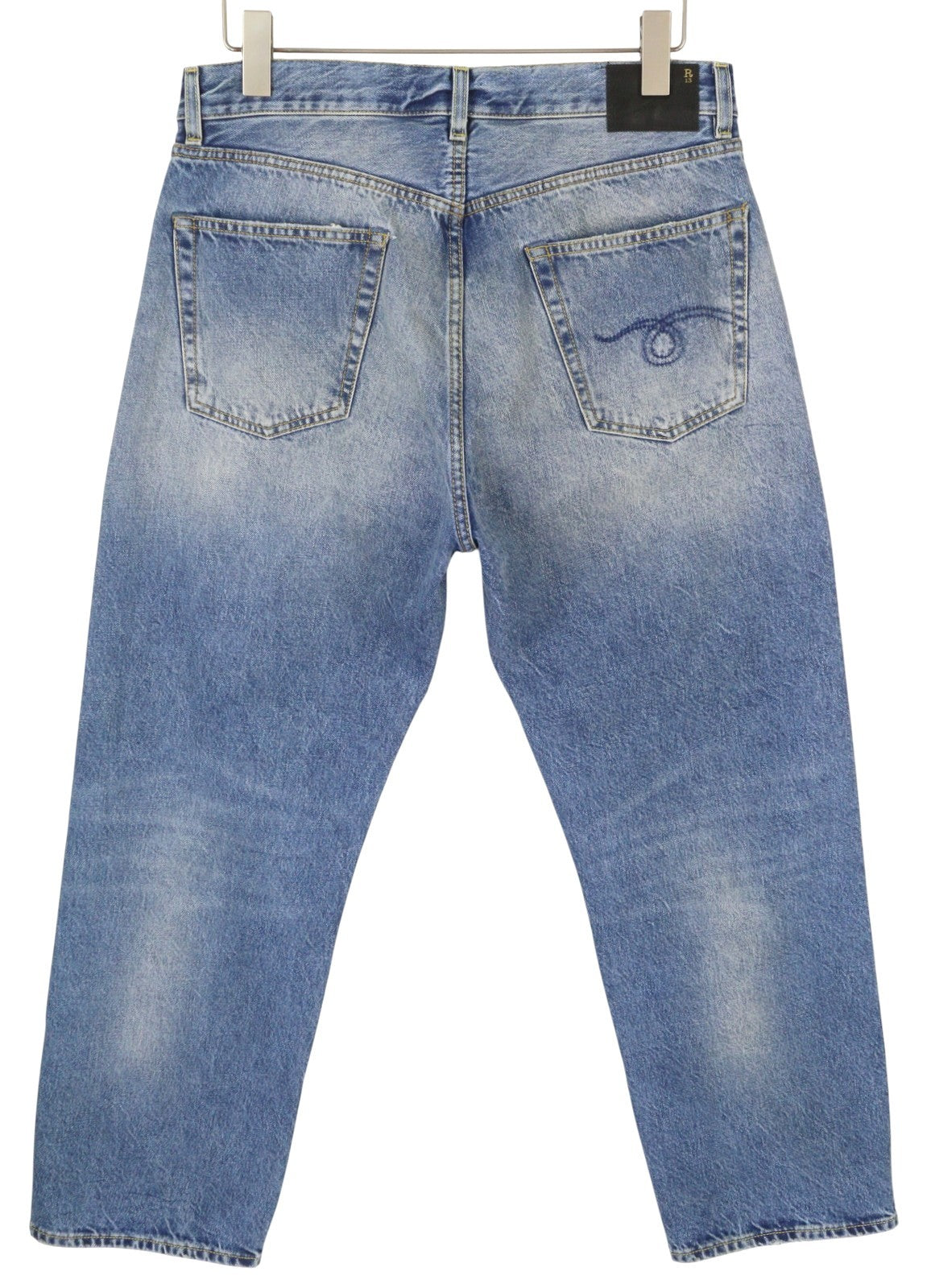 R13 Cuffed X-BF Women Jeans 28 Jasper Straight Whiskers Faded Blue Zip FW25