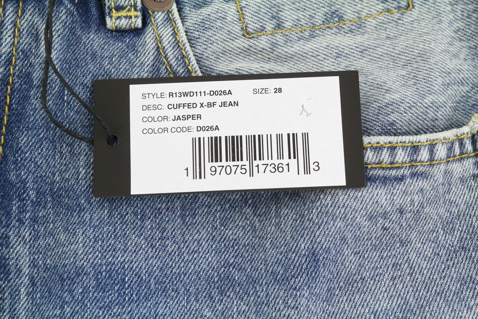 R13 Cuffed X-BF Women Jeans 28 Jasper Straight Whiskers Faded Blue Zip FW25