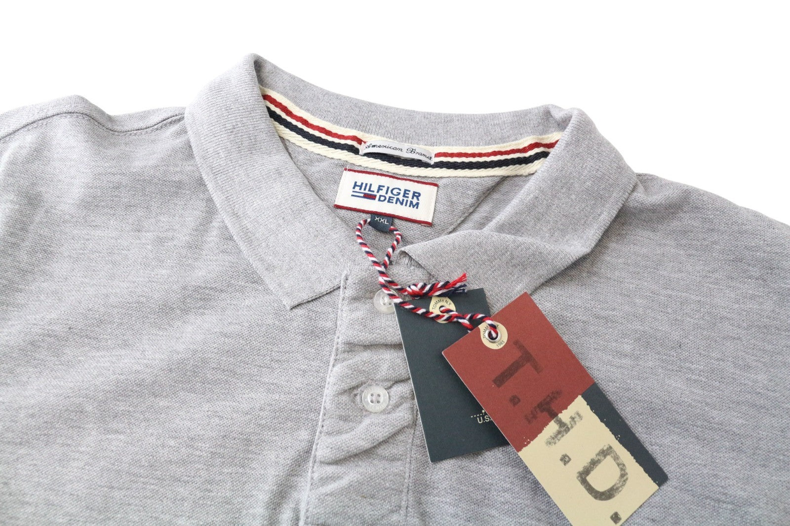 TOMMY HILFIGER DENIM Men's Polo Shirt 2XL Grey Cotton Casual Short Sleeve