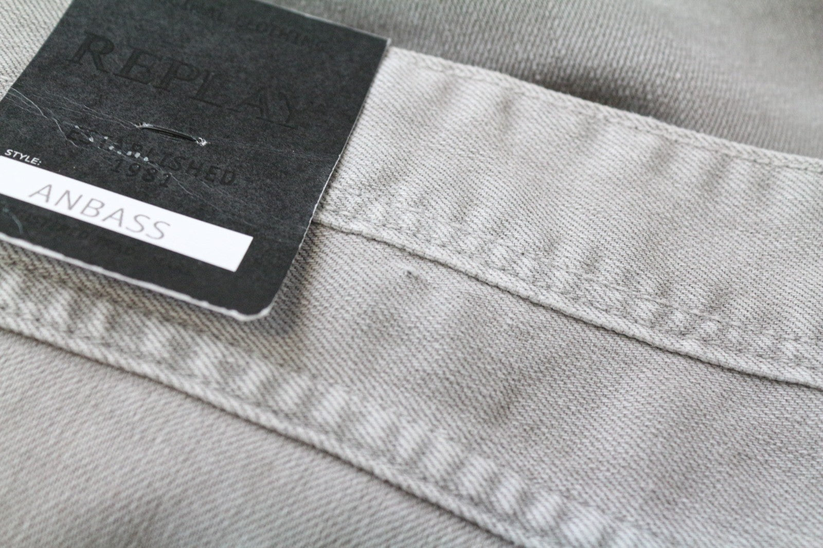 REPLAY Anbass Men's Jeans W38 L32 Grey Slim Stretch Washed Denim Casual Fit