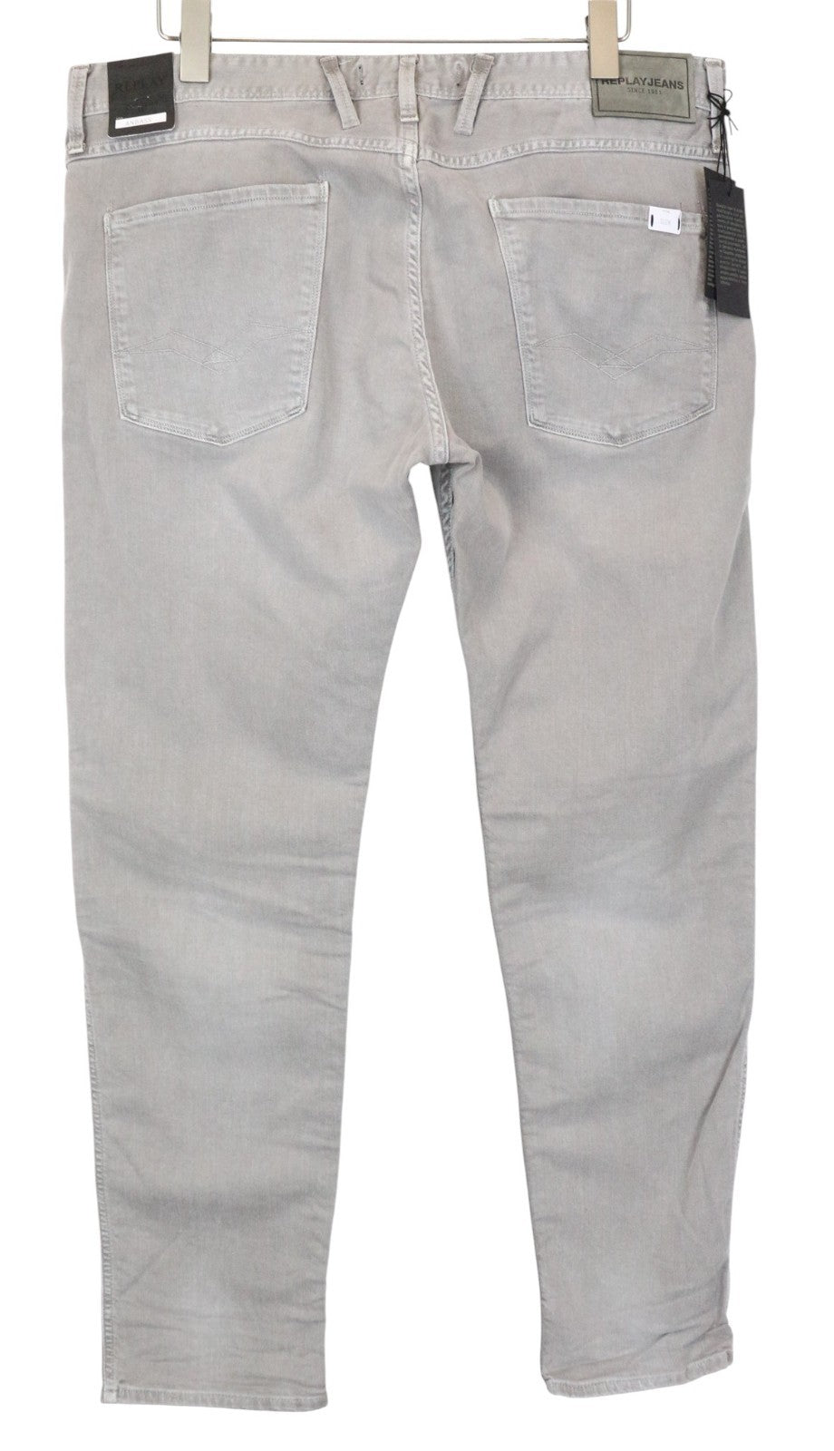 REPLAY Anbass Men's Jeans W38 L32 Grey Slim Stretch Washed Denim Casual Fit