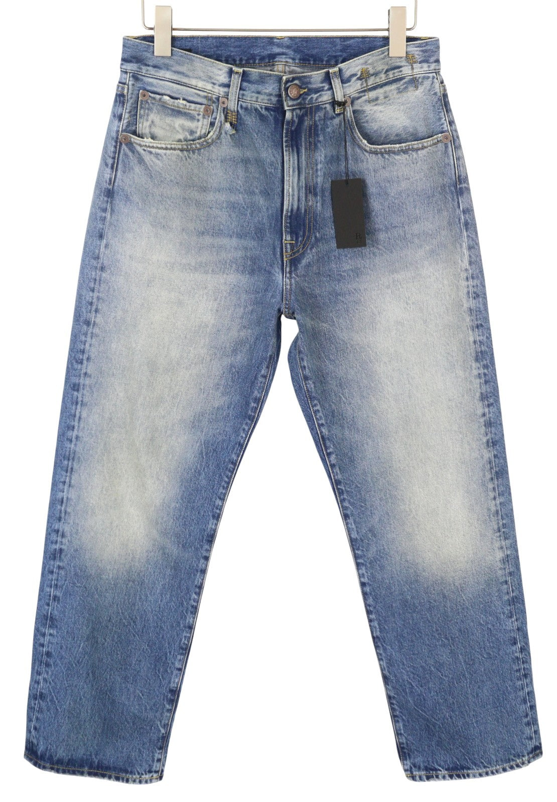 R13 Cuffed X-BF Women Jeans 27 Jasper Straight Fit Whiskers Faded Blue PF25