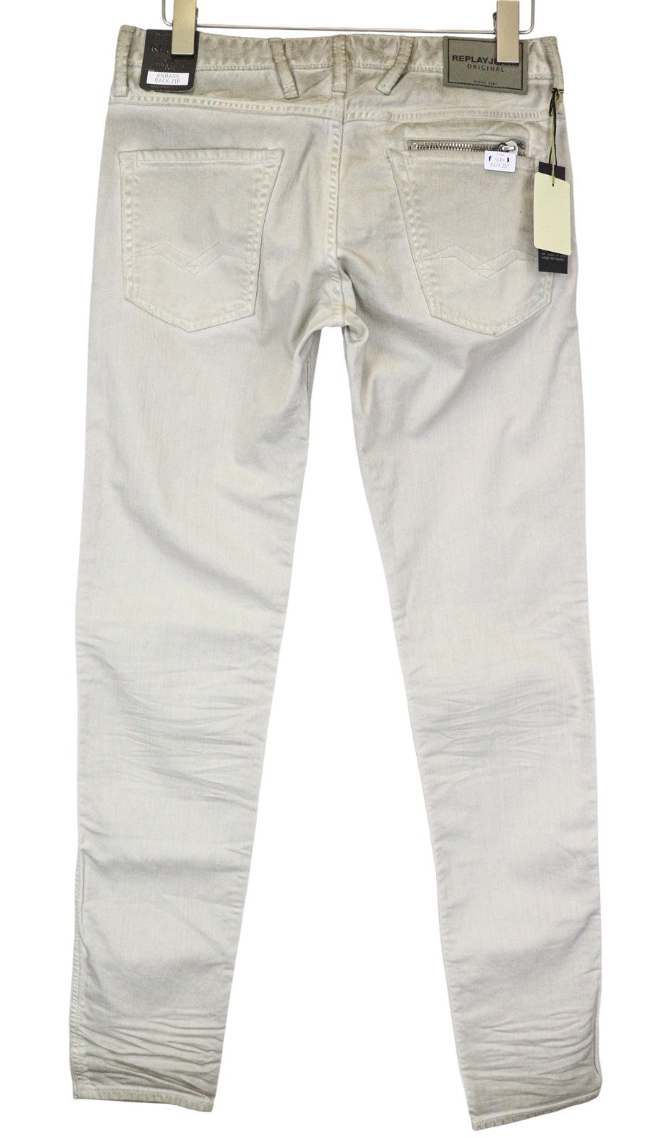 REPLAY Anbass Men's Jeans W30 L34 Grey Slim Stretch Aged Wash Cotton Denim