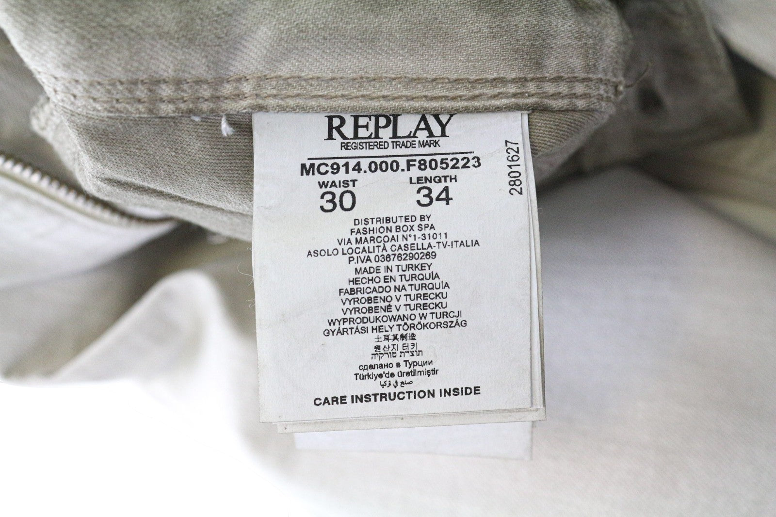 REPLAY Anbass Men's Jeans W30 L34 Grey Slim Stretch Aged Wash Cotton Denim