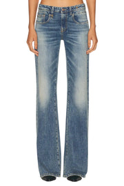 R13 Boy Flare Women Jeans 25 Kelly Stretch Low Rise Whiskers Faded Blue PF25