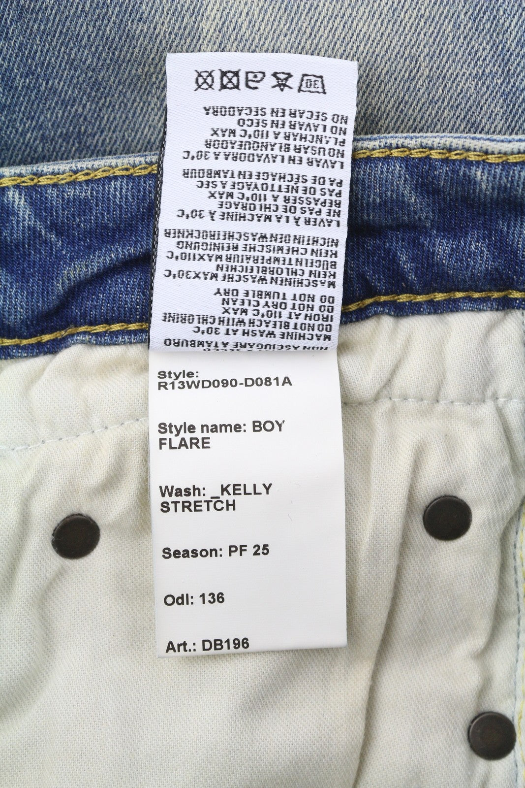 R13 Boy Flare Women Jeans 25 Kelly Stretch Low Rise Whiskers Faded Blue PF25