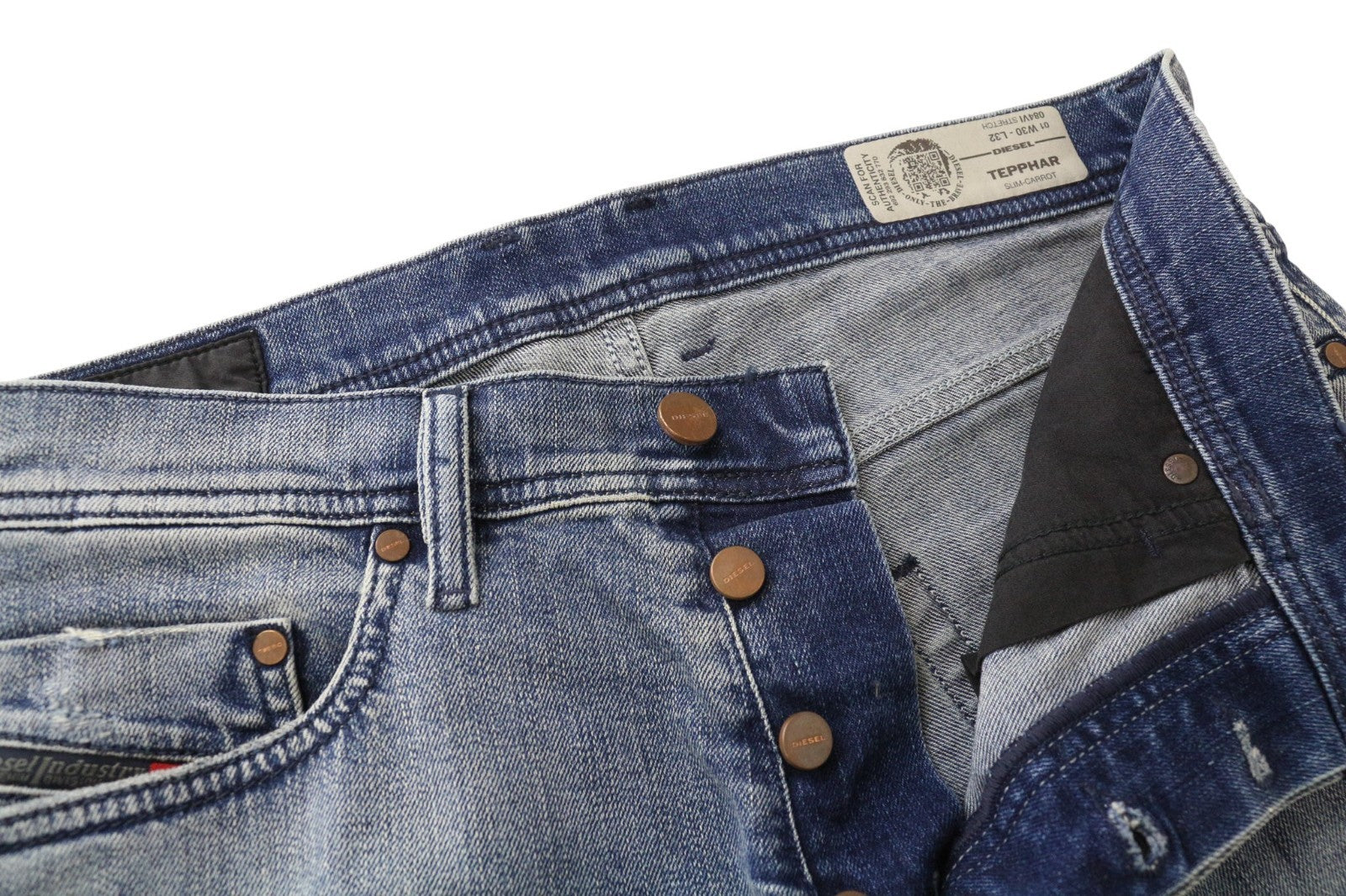 DIESEL Tepphar 084VI Men's Jeans W30 L32 Slim Carrot Fit Blue Washed Stretch