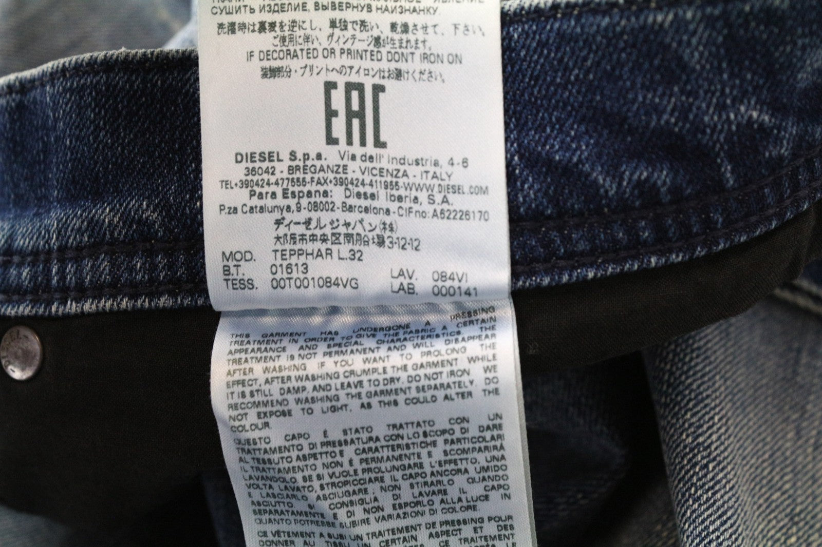 DIESEL Tepphar 084VI Men's Jeans W30 L32 Slim Carrot Fit Blue Washed Stretch