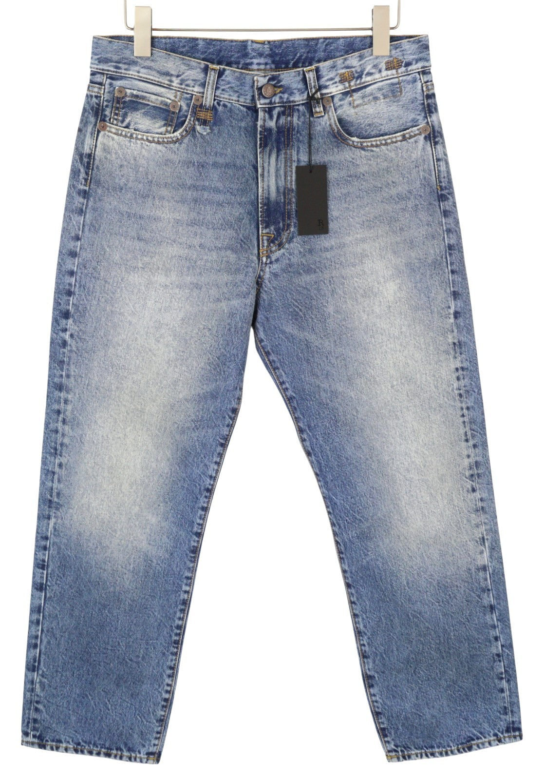 R13 Boyfriend Women Jeans 28 Jasper Straight Cropped Whiskers Faded Blue PF25