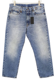 R13 Boyfriend Women Jeans 28 Jasper Straight Cropped Whiskers Faded Blue PF25