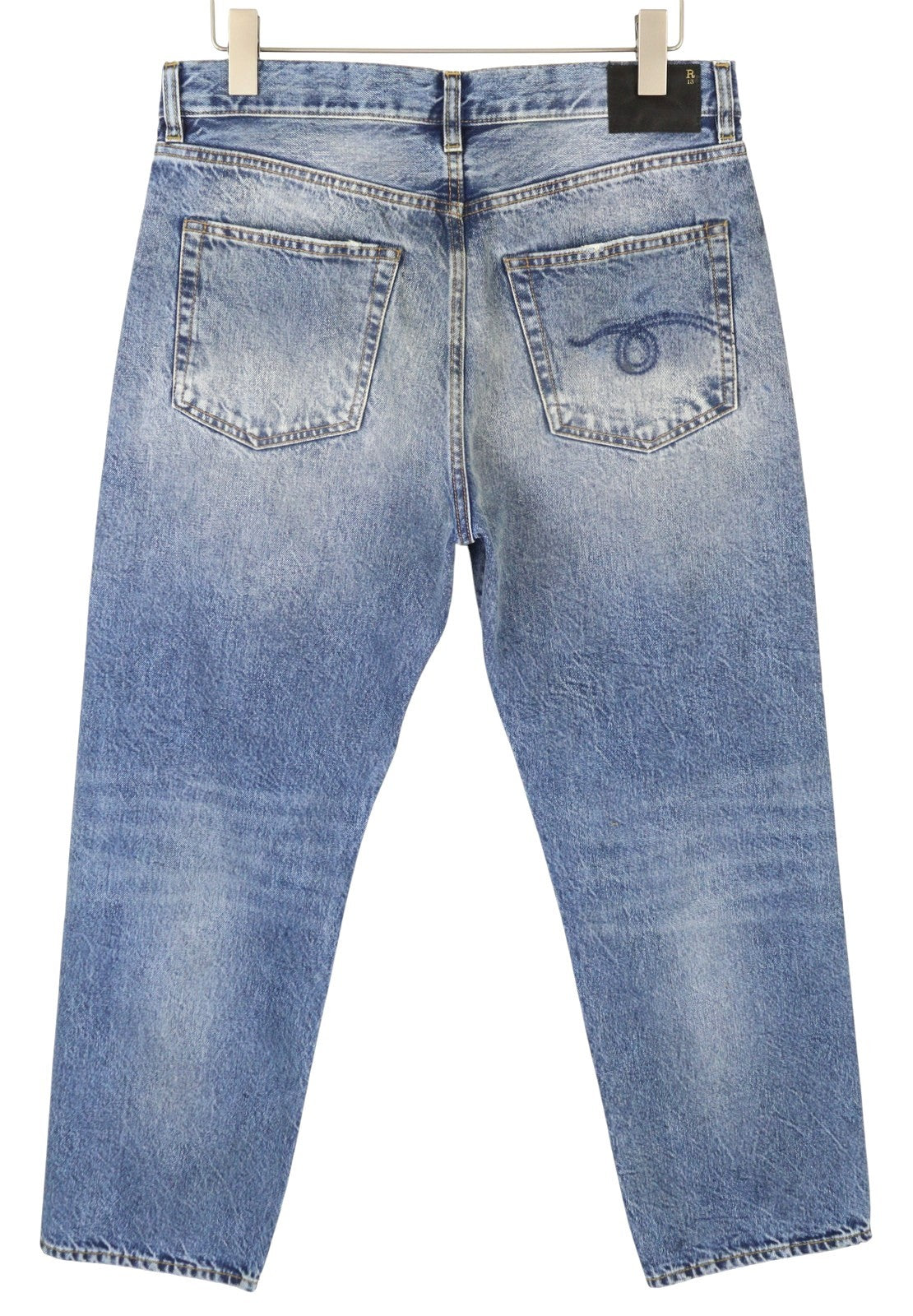 R13 Boyfriend Women Jeans 28 Jasper Straight Cropped Whiskers Faded Blue PF25