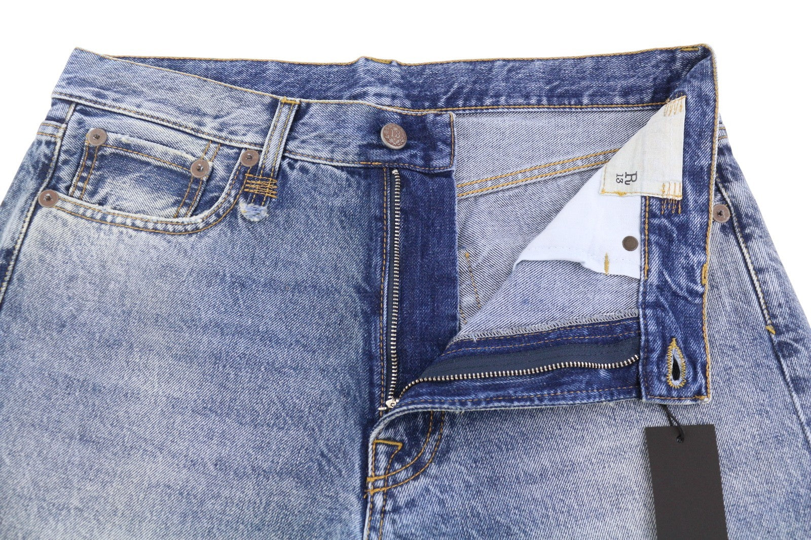 R13 Boyfriend Women Jeans 28 Jasper Straight Cropped Whiskers Faded Blue PF25