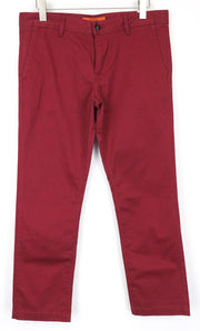 REPLAY Tom Men's Trousers W33 L30 Flat Front Red Cotton Stretch Casual Pants