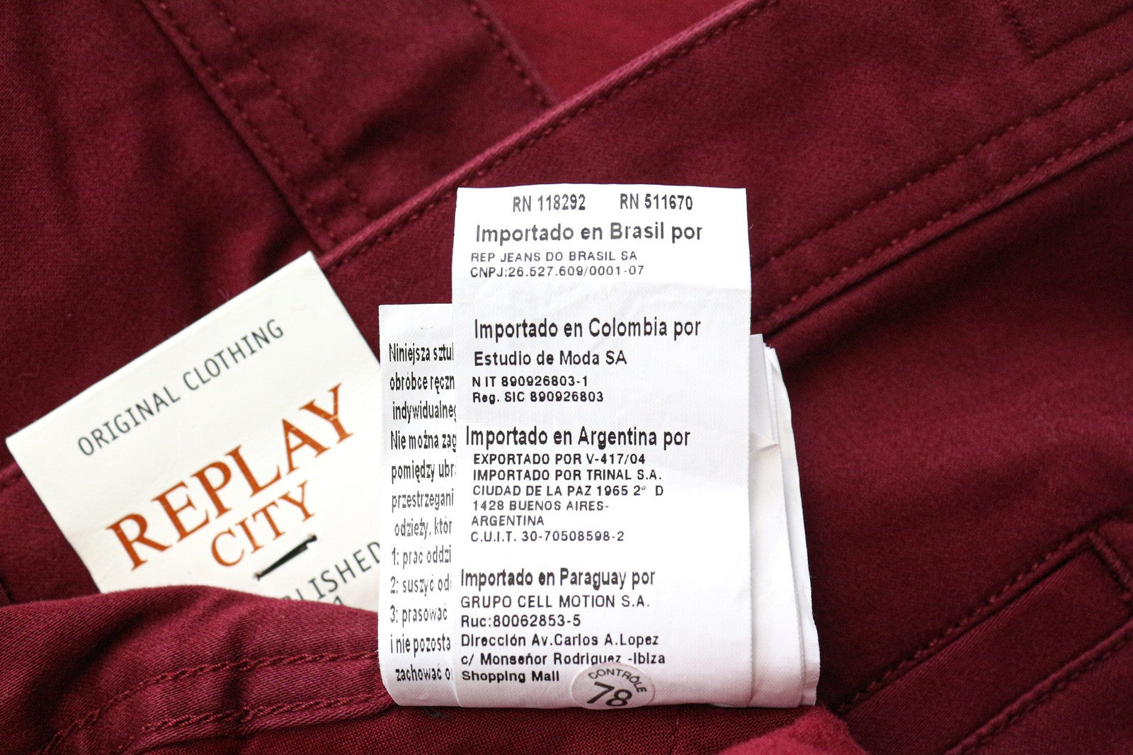 REPLAY Tom Men's Trousers W33 L30 Flat Front Red Cotton Stretch Casual Pants