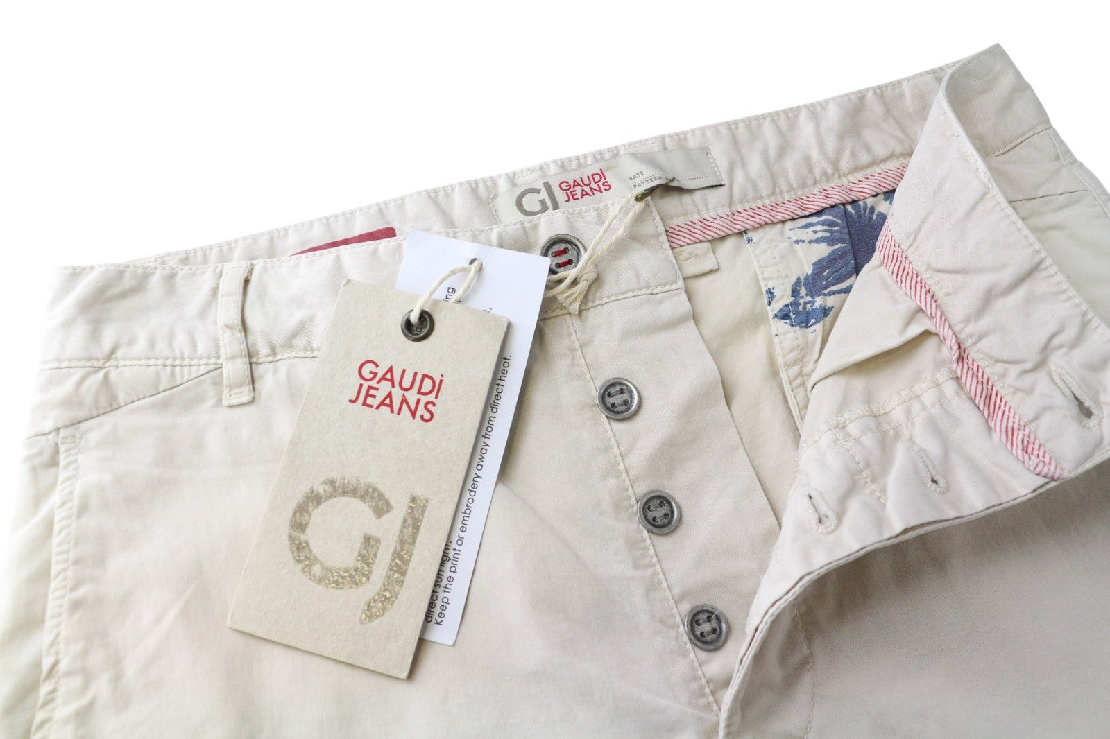 GAUDI JEANS Men's Trousers W28 Beige Cotton Blend Washed Button-Fly Style