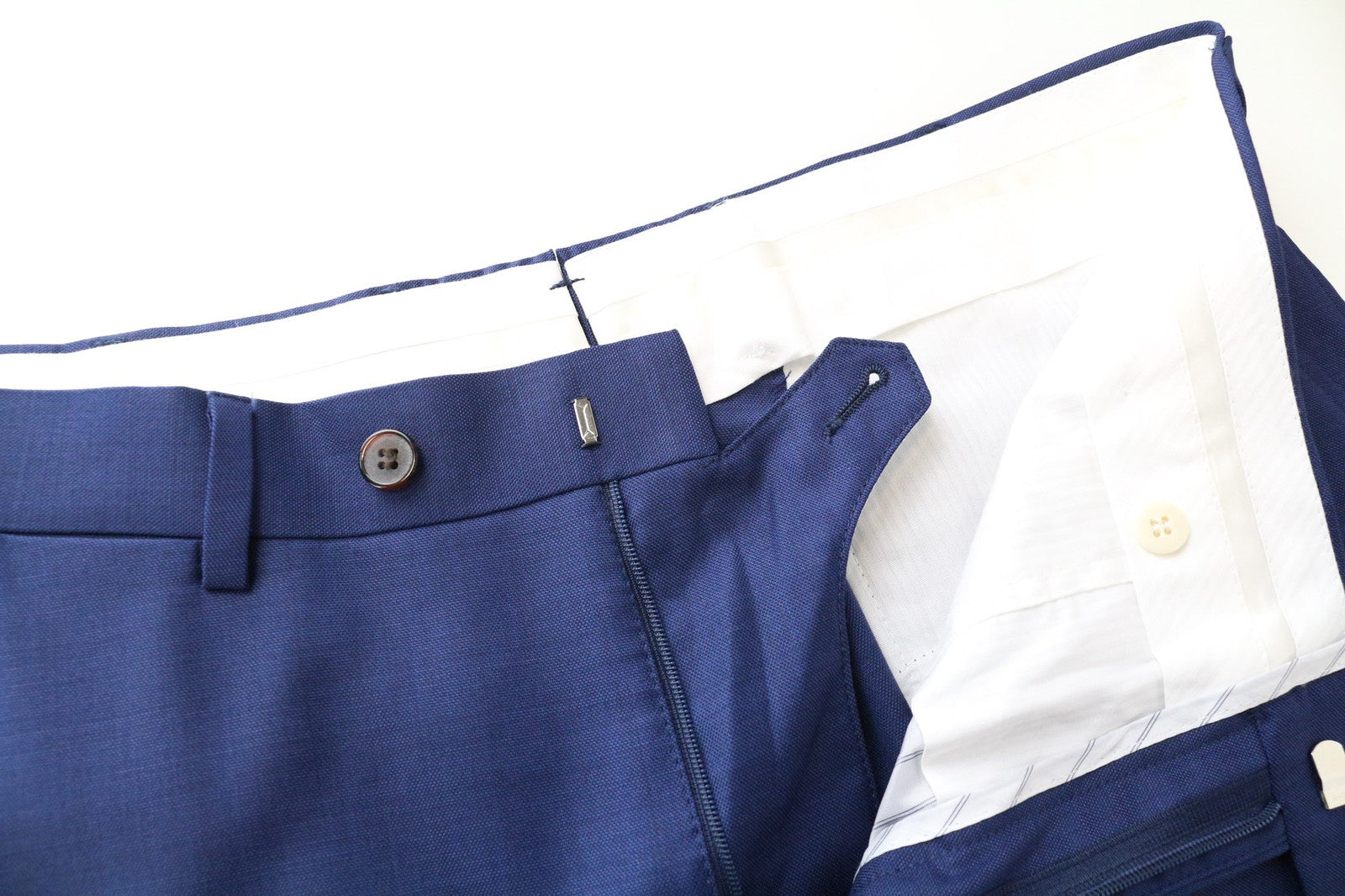 SUITSUPPLY Brescia Men's Trousers UK40L Pleated Blue Wool Classic Lined Pants