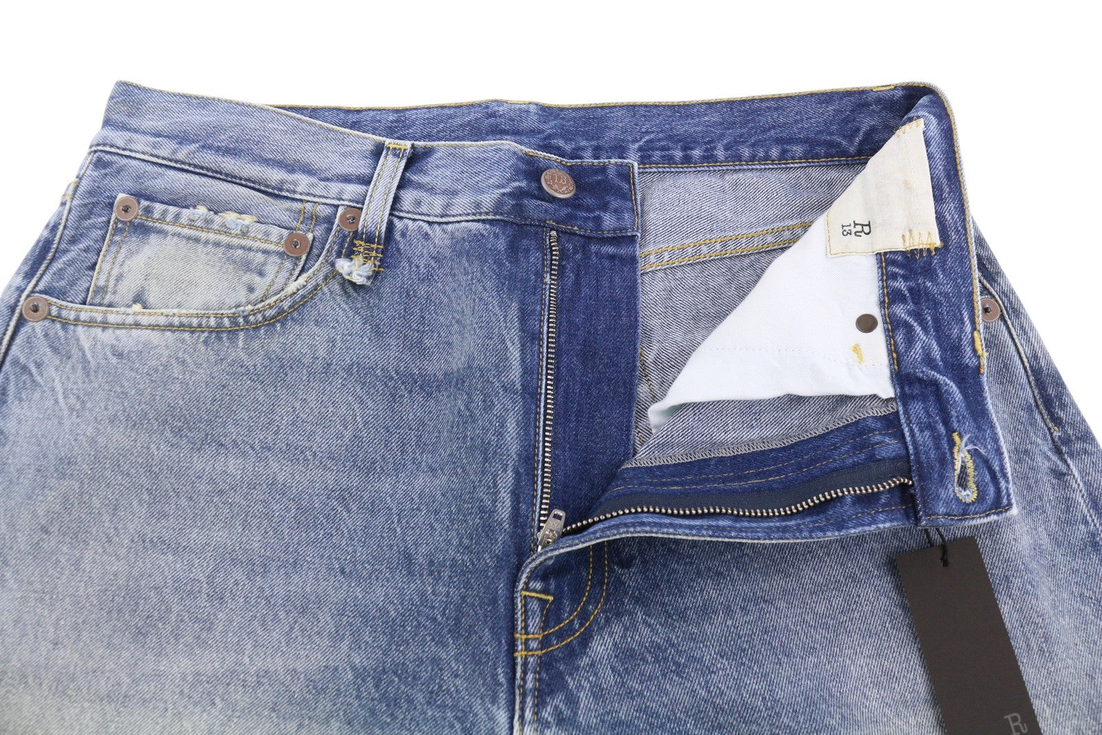 R13 Cuffed X-BF Women Jeans 28 Jasper Straight Fit Faded Blue Zip Fly Denim PF25