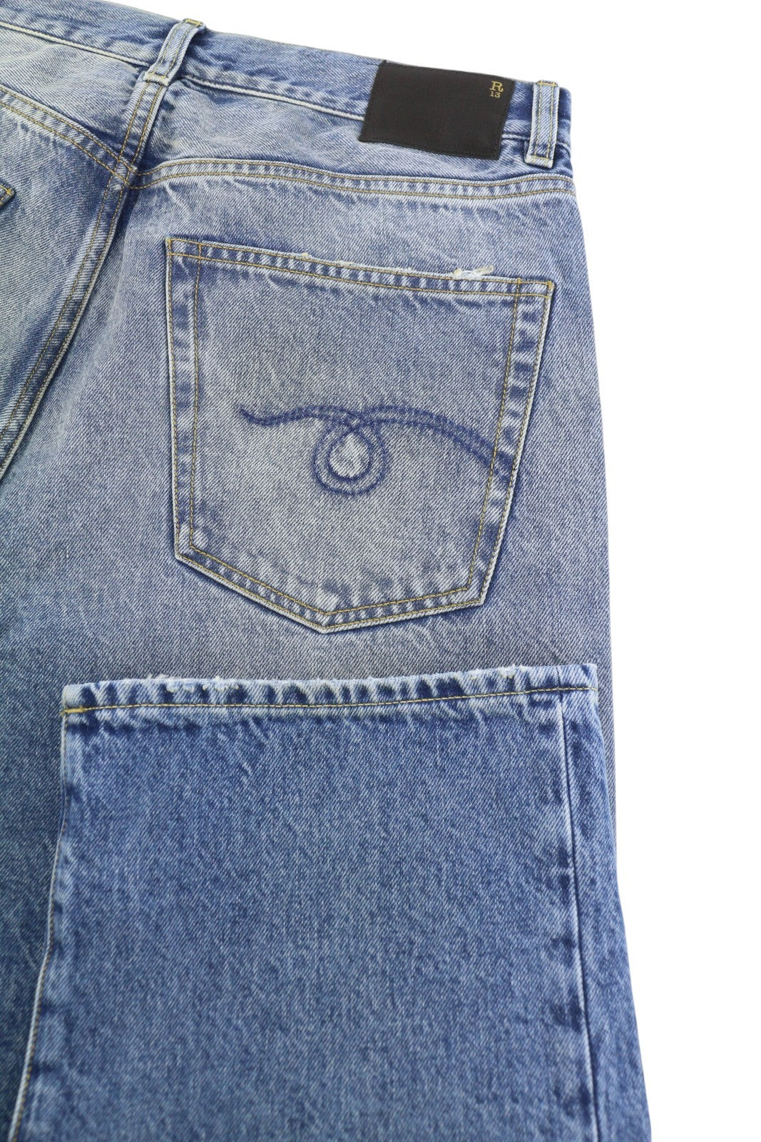 R13 Cuffed X-BF Women Jeans 28 Jasper Straight Fit Faded Blue Zip Fly Denim PF25