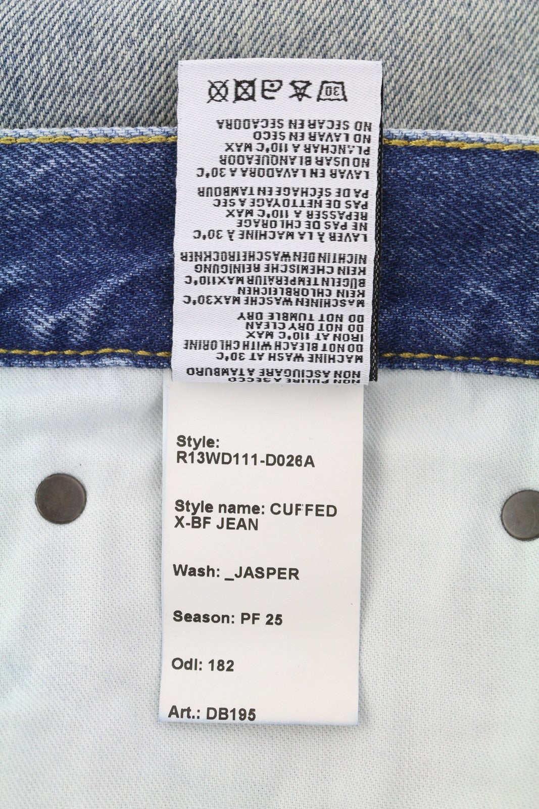 R13 Cuffed X-BF Women Jeans 28 Jasper Straight Fit Faded Blue Zip Fly Denim PF25