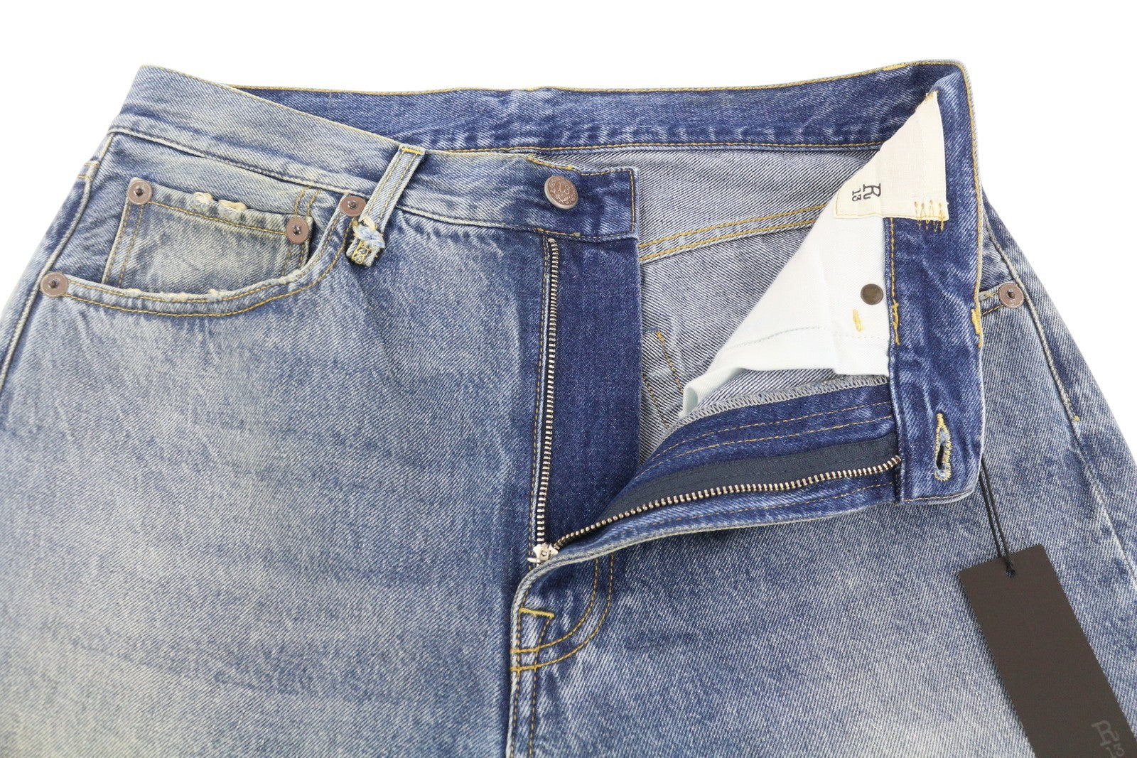 R13 Cuffed X-BF Women Jeans 27 Jasper Straight Fit Faded Blue Zip Fly Denim PF25