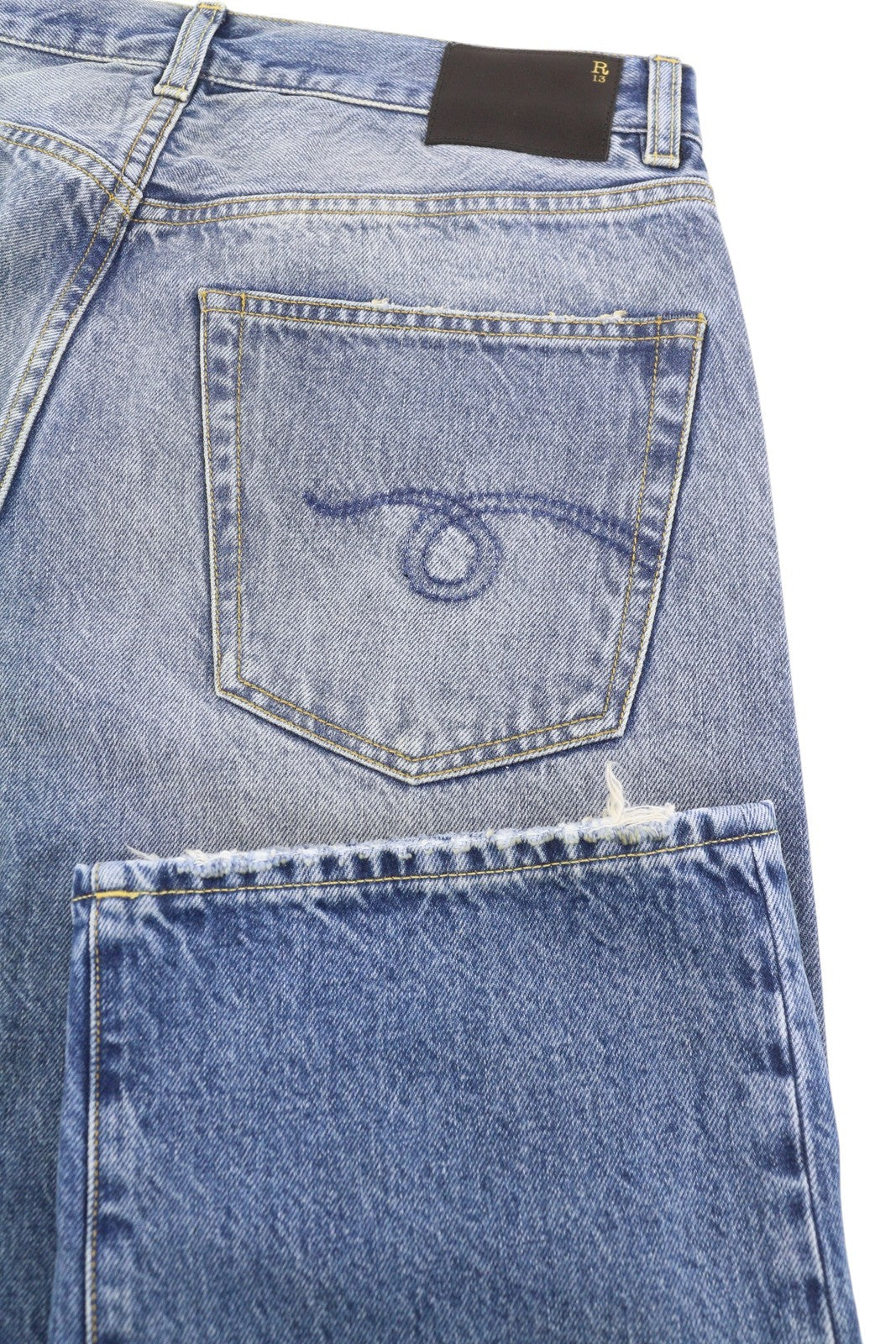 R13 Cuffed X-BF Women Jeans 27 Jasper Straight Fit Faded Blue Zip Fly Denim PF25